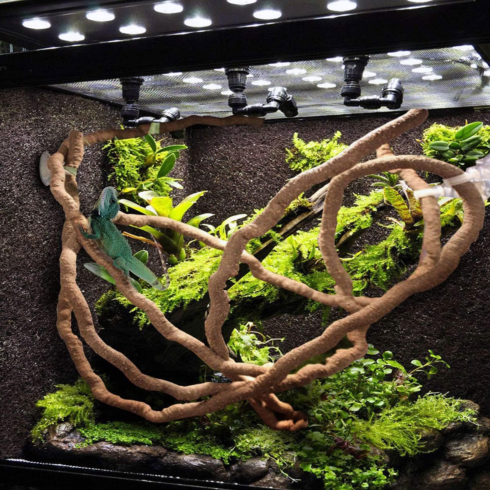kathson Bearded Dragon Hammock Reptile Hideout Wooden Bridge Jungle Climber Vines Flexible Reptile Leaves with Suction Cups Rept